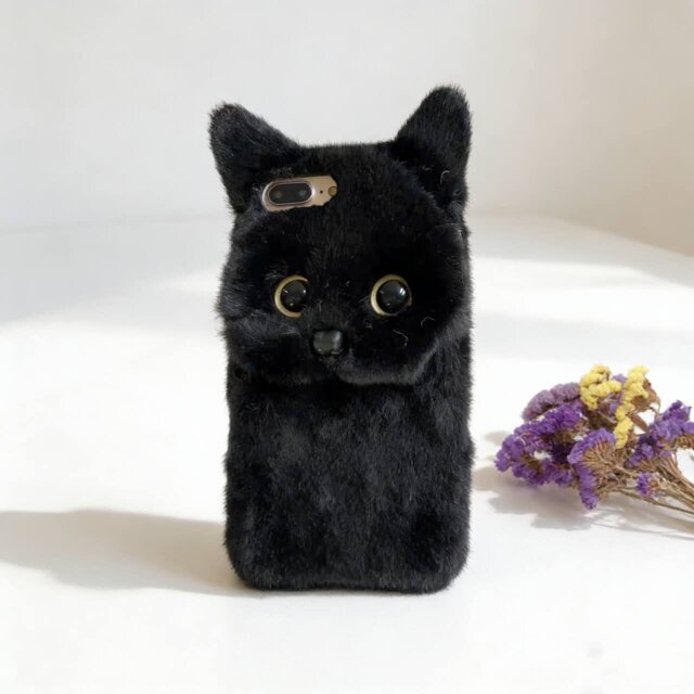 黒猫 ふわふわ立体スマホケース｜iPhone17/16・Galaxy・Pixel 全機種