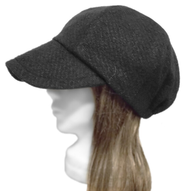 つば広キャスケット◆ラッセル織ウールネップニット／ブラック　◇ゆったりサイズ・寒い季節におすすめ・紫外線対策・小顔効果◇