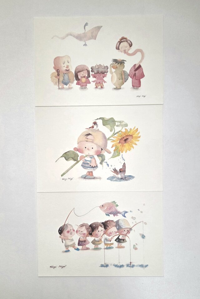 優しい色の夏のポストカード３枚セット