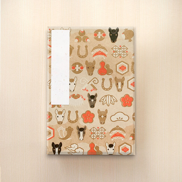 [受注制作]　ご朱印帳　芳名帳　「午・寳尽くし」胡桃色