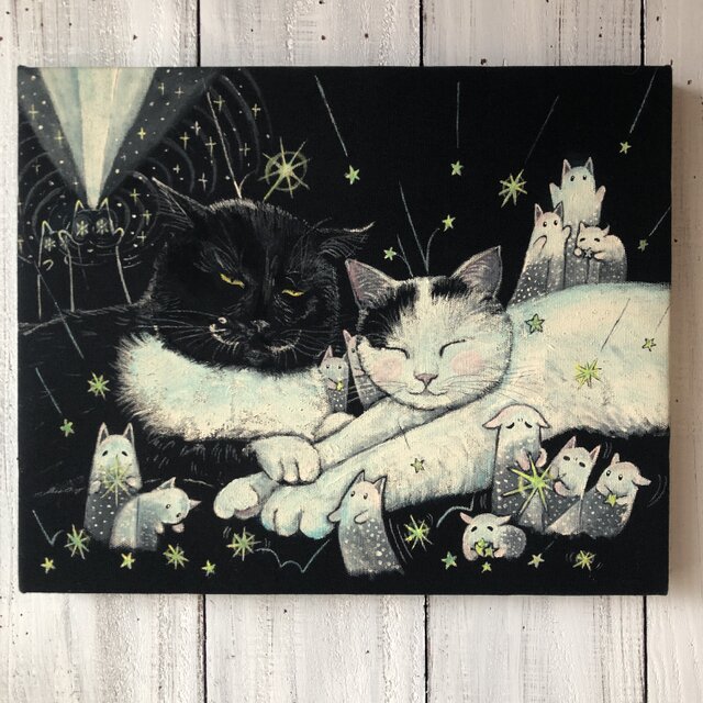 「星を降らせる魔法」Ｆ3サイズ アート作品 原画  徳島洋子作品  アクリル画
