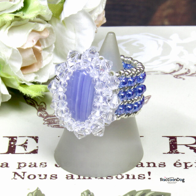 （新作）天然石ブルーレースアゲートのリング〔天然石ブルーレースアゲート/プレシオサ ビーズリング〕《ビーズアクセサリー》