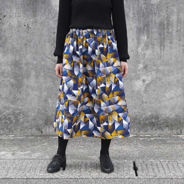 【受注制作】アフリカ布のギャザースカート（ ファーンパターン ）アフリカンプリント アフリカンファブリック