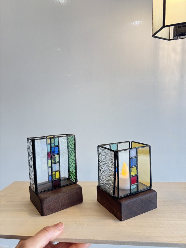 wine block ステンドグラス2個セット　ペン立て　小物入れ（キャンドルBOX）プレゼント