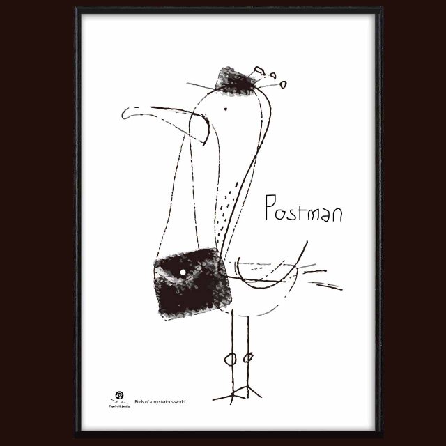 ポストマン　鳥　送料無料 　イラスト　A4〜A0　ポスター　アートポスター　アート/sei検索新着順　3844