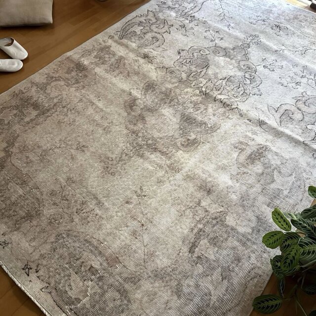大判160×257 擦れシャビー 色むら メダリオン トルコヴィンテージラグ