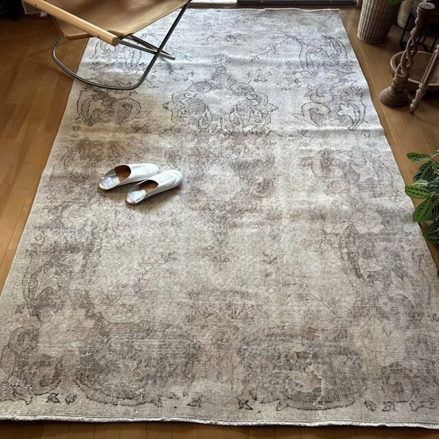 大判160×257 擦れシャビー 色むら メダリオン トルコヴィンテージラグ