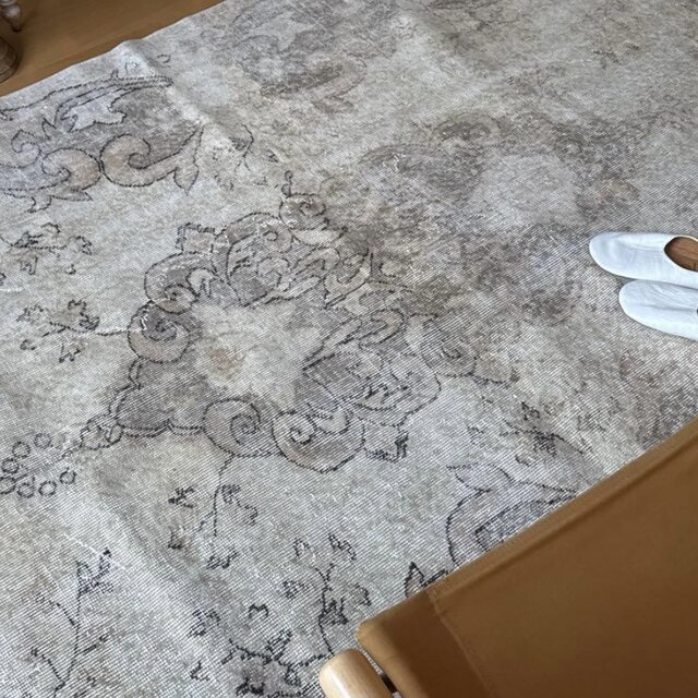 大判160×257 擦れシャビー 色むら メダリオン トルコヴィンテージラグ