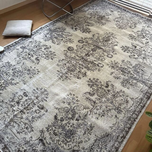 超大判173×272 クリーム×ブルーグレイ×ブラウン トルコヴィンテージ