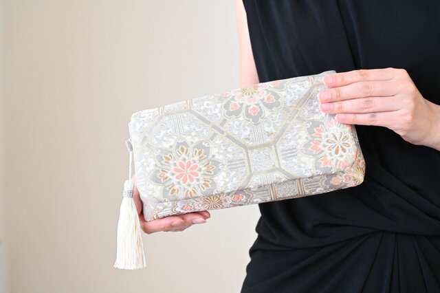 西陣織・服部織物製蜀江文に雲取り・花唐草模様 シルク帯リメイク 2Way