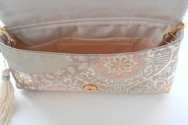 西陣織・服部織物製蜀江文に雲取り・花唐草模様 シルク帯リメイク 2Way