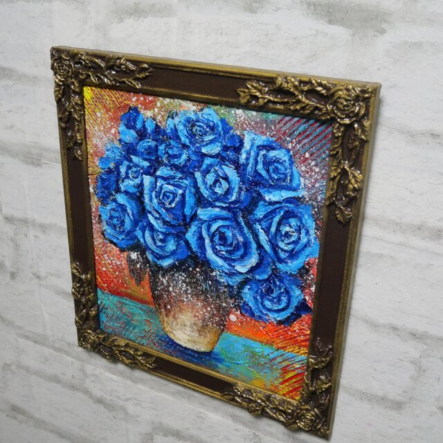 油絵【青い薔薇】 | iichi 日々の暮らしを心地よくするハンドメイドや