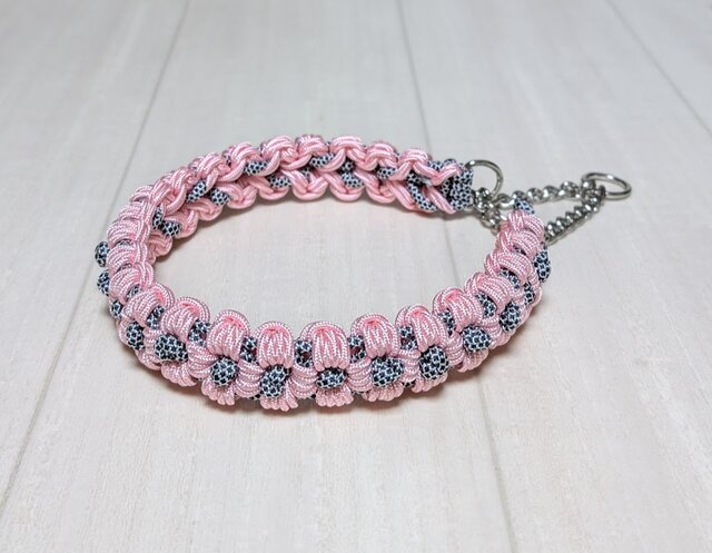 パラコード首輪　ハーフチョーク　お花いっぱい　ピンク　No.0143 it-69401eed2b251-1200.jpg