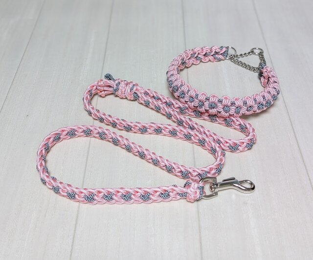 パラコード首輪 ハーフチョークチェーンタイプ 花柄 大型犬用 お揃いの