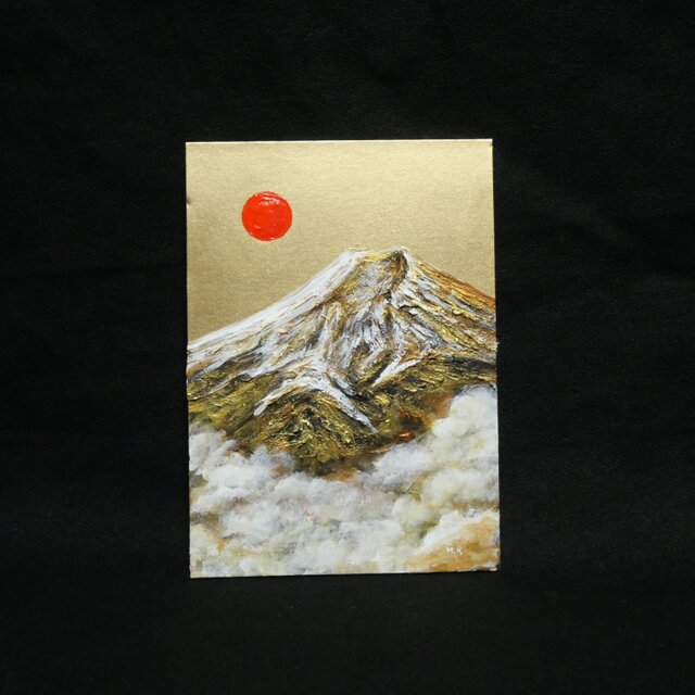 油絵 ミニ絵画【金色の霊峰】 | iichi 日々の暮らしを心地よくする