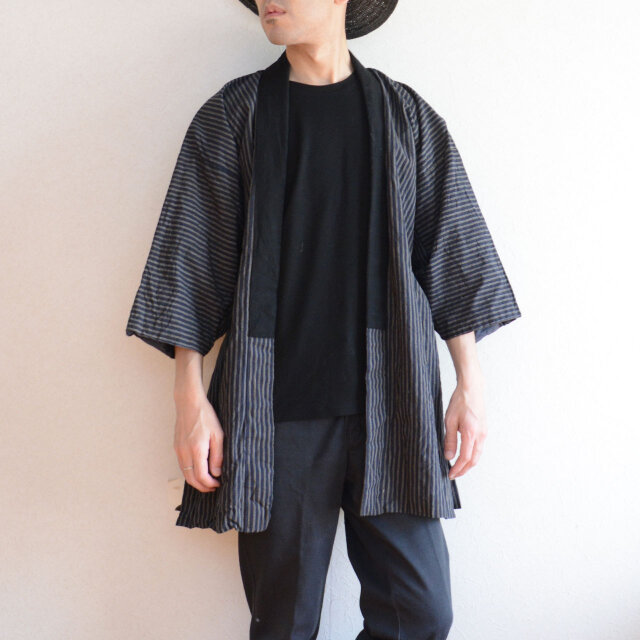 野良着 木綿 縞模様 古布 着物 昭和初期〜中期 ジャパンヴィンテージ