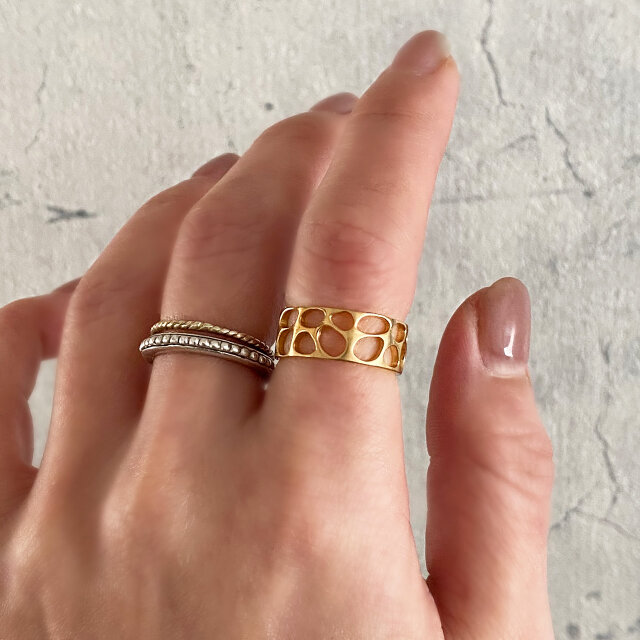 シルバー ゴールド 波模様 リング シルバー ゴールド 波 ウェーブ コンビ 指輪 リング ring フリーサイズ