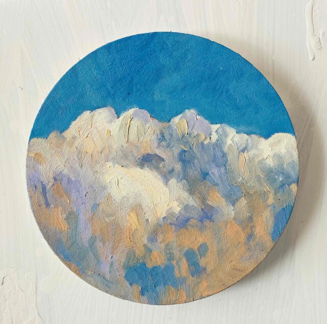 直径20㎝「空 その2」油彩・絵画・原画・丸形・アートパネル | iichi