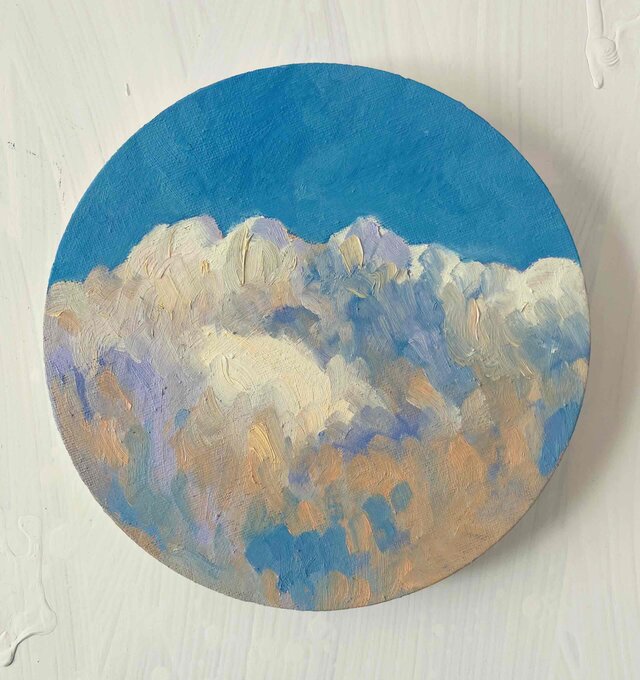 直径20㎝「空 その2」油彩・絵画・原画・丸形・アートパネル | iichi