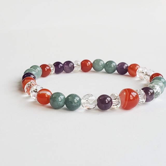 翡翠×サードオニキス×アメジストの天然石ブレスレット＊お守り