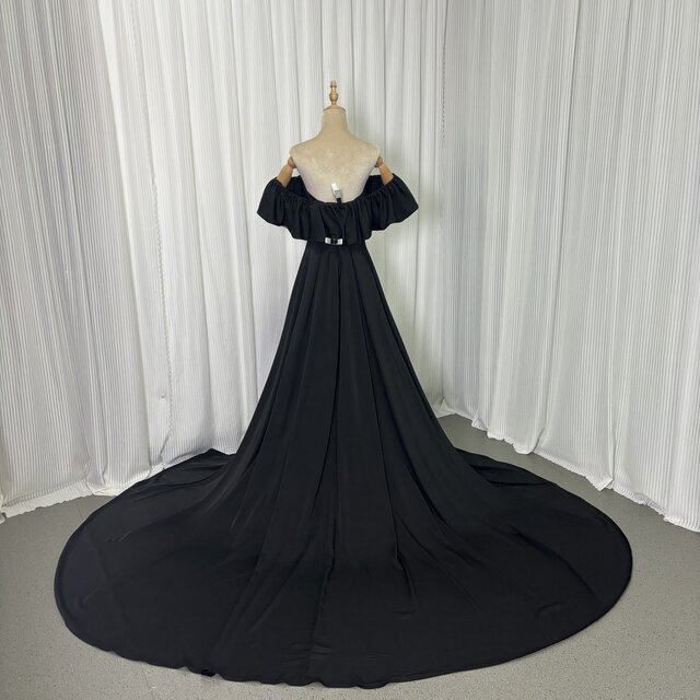 高品質！パーティードレス ブラック オフショルダー イタリアサテン