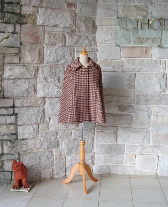 エレガントケープコート】 ロンドンの名探偵 ブラウン系千鳥格子 背