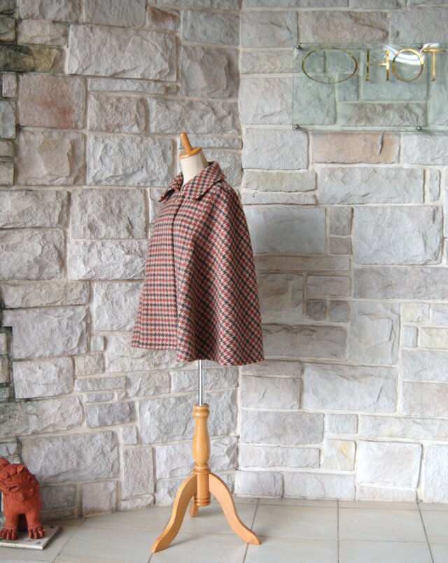 エレガントケープコート】 ロンドンの名探偵 ブラウン系千鳥格子 背