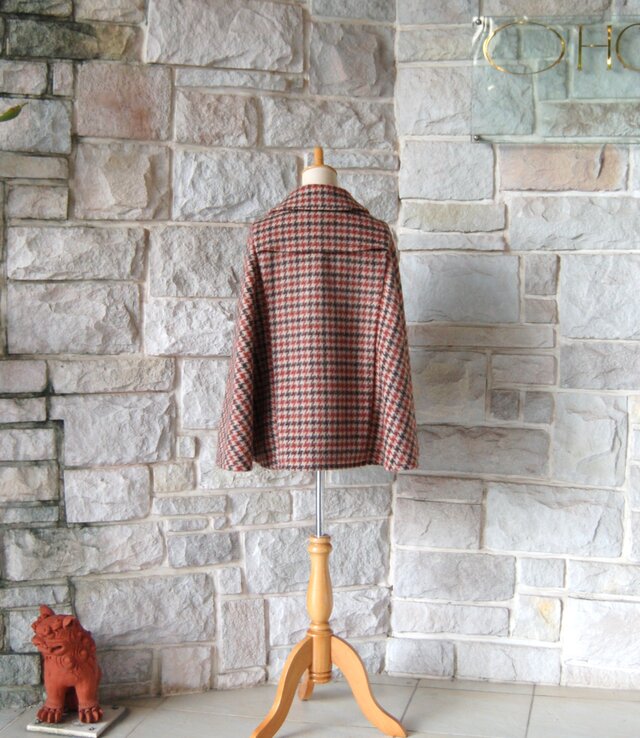 エレガントケープコート】 ロンドンの名探偵 ブラウン系千鳥格子 背