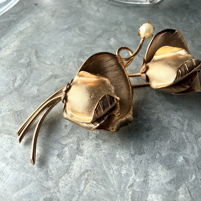 SC145-ヴィンテージブローチ U.S.A. pearl fine gold finish double