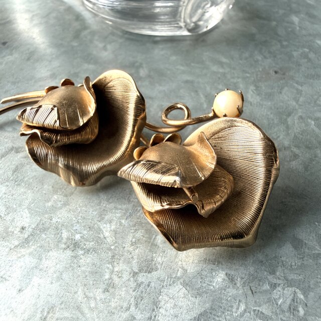 SC145-ヴィンテージブローチ U.S.A. pearl fine gold finish double