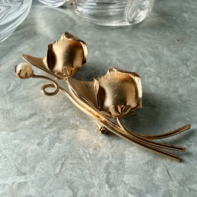 SC145-ヴィンテージブローチ U.S.A. pearl fine gold finish double