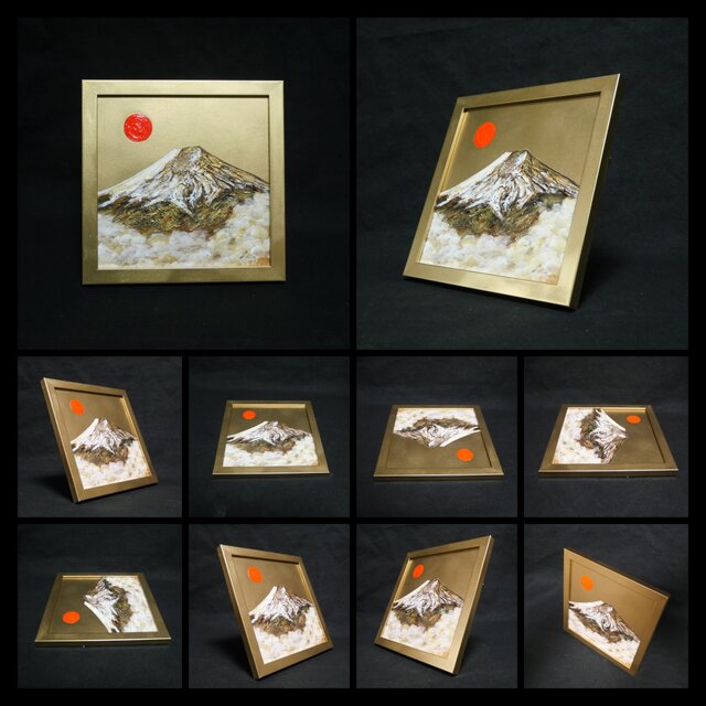 油絵 ミニ絵画【旭日黄金富士】 | iichi 日々の暮らしを心地よくする