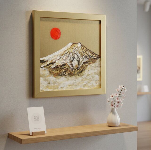 油絵 ミニ絵画【旭日黄金富士】 | iichi 日々の暮らしを心地よくする