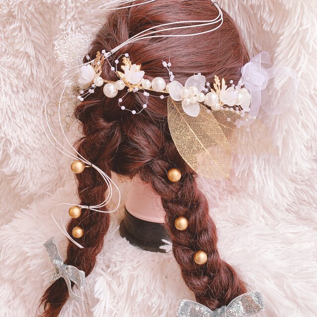 カチューシャ☆ツインテール☆王冠☆パール☆成人式髪飾り☆和装☆成人