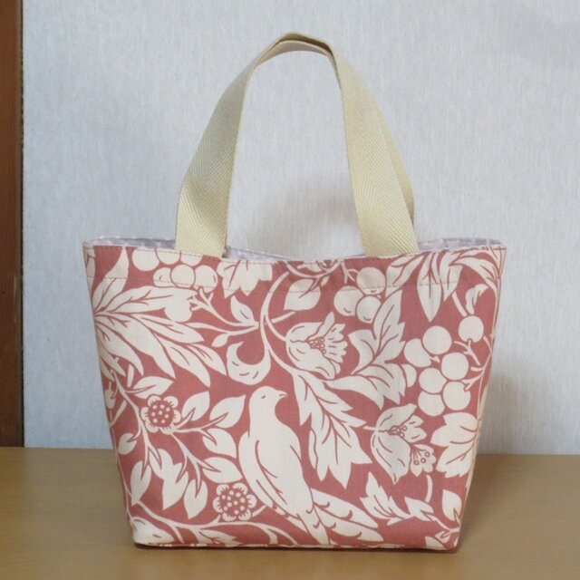 ミニトートバッグ☆鳥と植物柄（テラコッタ） | iichi 日々の暮らしを