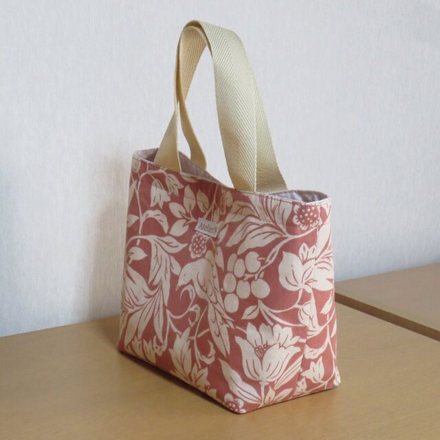 ミニトートバッグ☆鳥と植物柄（テラコッタ） | iichi 日々の暮らしを