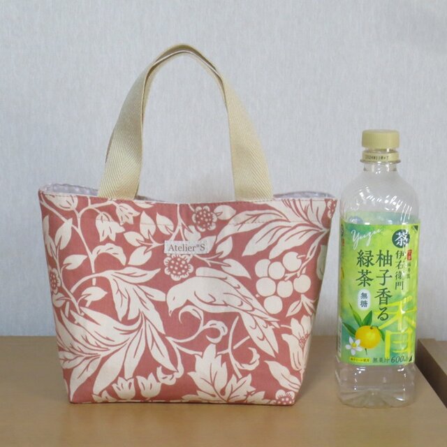 ミニトートバッグ☆鳥と植物柄（テラコッタ） | iichi 日々の暮らしを