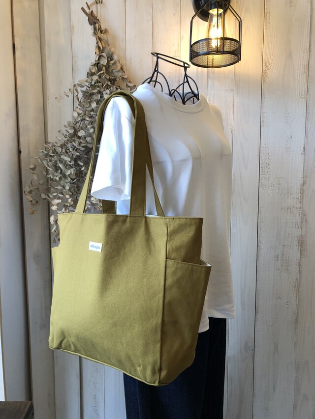 サイドポケット トートバッグ カーキ40 A4 【送料無料】のコピー