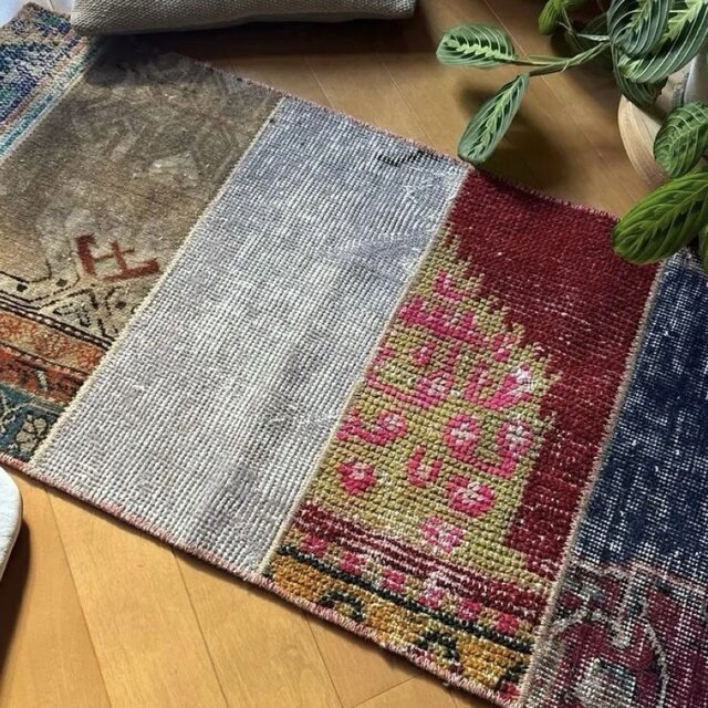 46.5×91 5分割されたパッチワークラグ トルコヴィンテージラグ | iichi