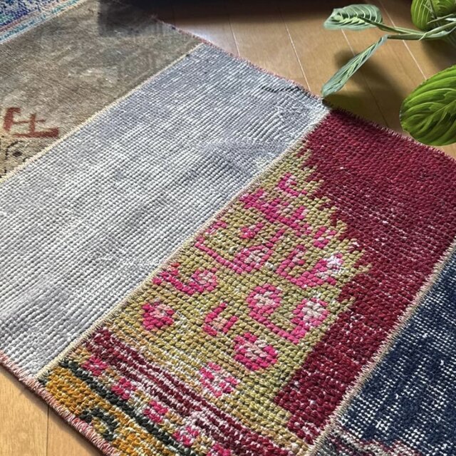 46.5×91 5分割されたパッチワークラグ トルコヴィンテージラグ | iichi