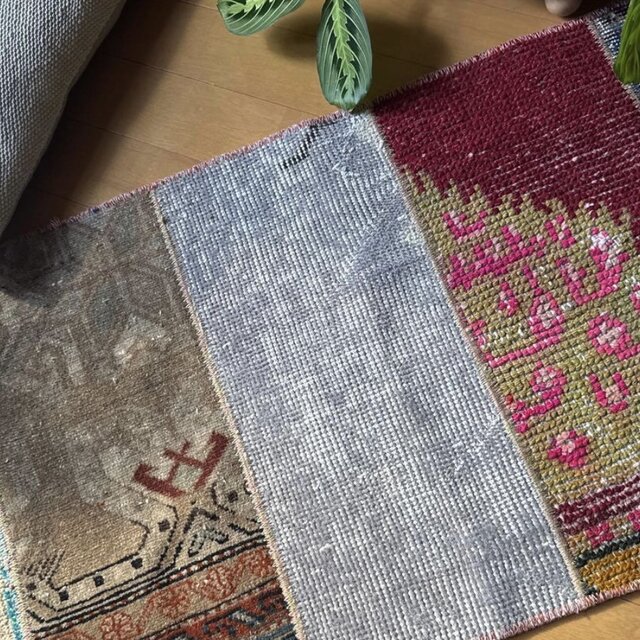 46.5×91 5分割されたパッチワークラグ トルコヴィンテージラグ | iichi