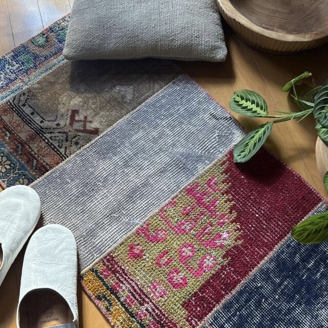 46.5×91 5分割されたパッチワークラグ トルコヴィンテージラグ | iichi
