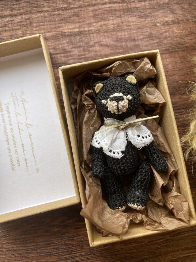 5ジョイント】手のひらサイズのミニチュア・テディベア ＊ 黒色レース