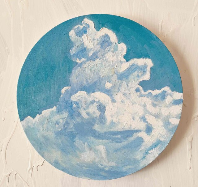 丸いぬくもりの中で　　　絵画原画 直径30㎝「空 その7」油彩・絵画・原画・丸形・アートパネル | iichi