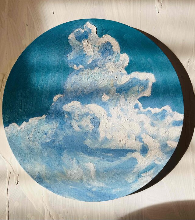 直径30㎝「空 その7」油彩・絵画・原画・丸形・アートパネル | iichi