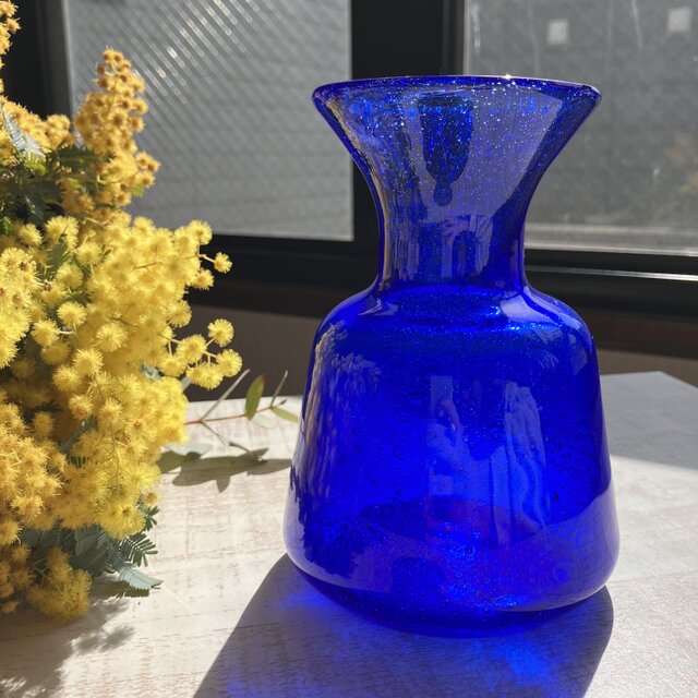 気泡輝く青い花瓶＊北欧＊エリックホグランのフラワーベース｜BODA