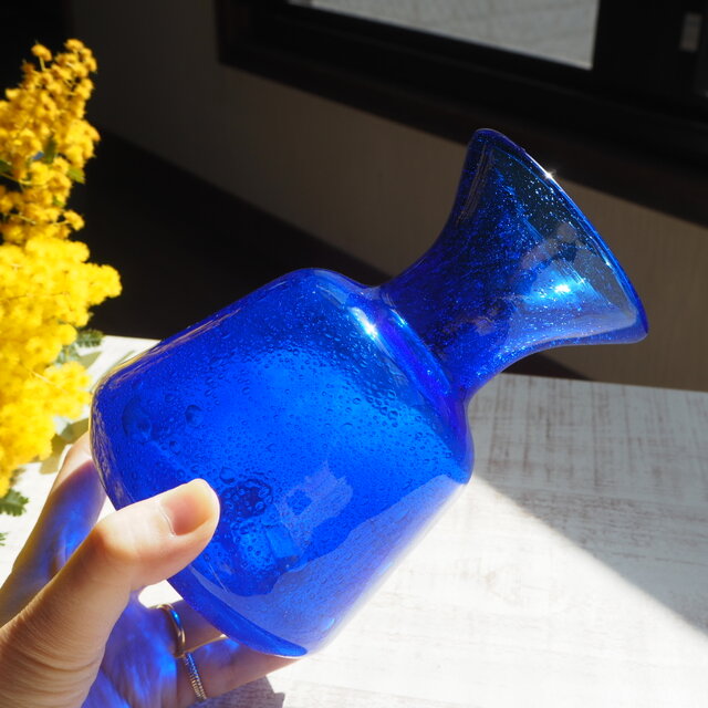 気泡輝く青い花瓶＊北欧＊エリックホグランのフラワーベース｜BODA