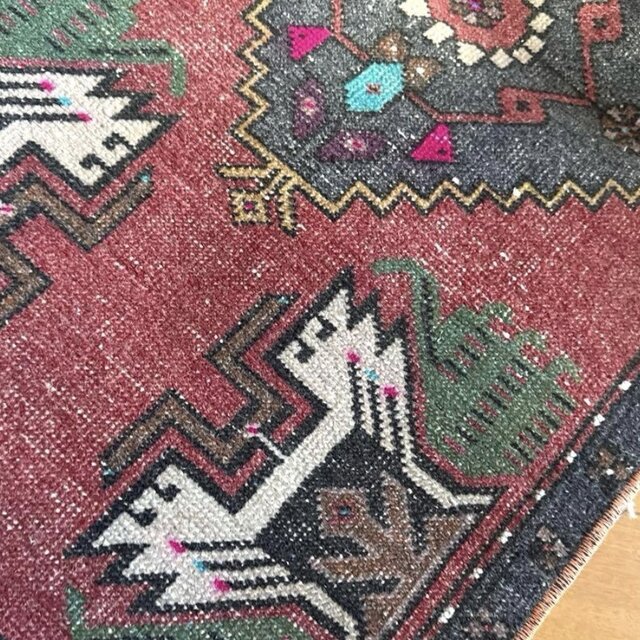 48×102 深みある赤茶色×グレイ メダリオン トルコヴィンテージラグ