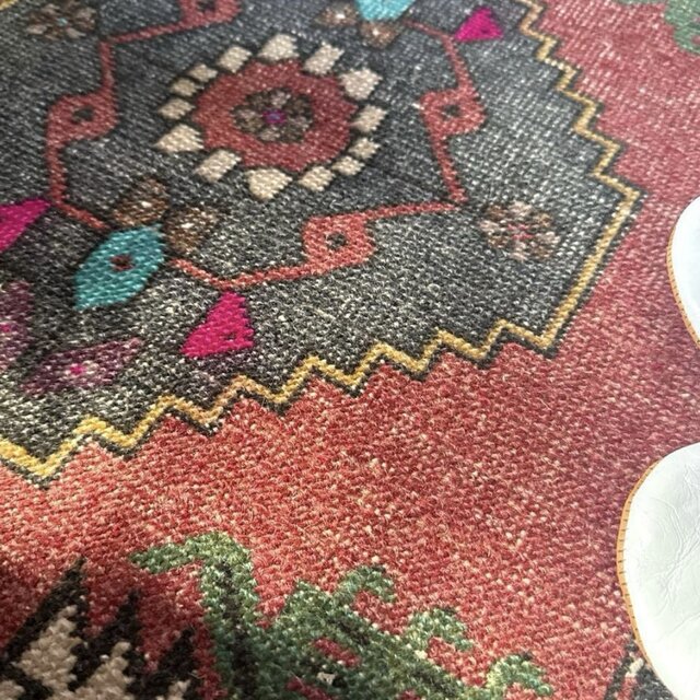 48×102 深みある赤茶色×グレイ メダリオン トルコヴィンテージラグ