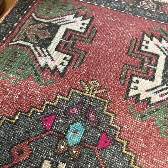 48×102 深みある赤茶色×グレイ メダリオン トルコヴィンテージラグ